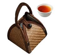 Gvblkq Tea Cup Storage Bag - Portable Travel Rattan Teapot Carrier, Carrying Pouch, Collector Entertainer, Home Office Gear, Brown Wood Lightweight Aesthetic Camping Picnic Protecting Device