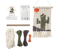 Gvblkq Wall Decor - Elegant Bohemian Cactus, Green Desert Tapestry, Handcrafted Knot Design, Creative Fiber Art Ornament, Home Dorm Accessory, Woven Cotton Hanging 12x20 Inch Earthy Colors