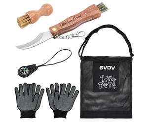 GVDV Couteau à Champignons Gravé Meilleur Papa avec Sac de Cueillette de Champignons，Brosse, Boussole et 2*Gants, Couteau Mycologique de Poche Pliant, avec Brosse Poil de Sanglier, Homme