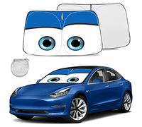 Gven Pare-Soleil pour Tesla Model Y - Accessoires 2025 - Yeux Amusants - Pare-Soleil pour Pare-Brise Avant de Voiture - Accessoire Double Face Polyvalent (Bleu, pour Tesla)