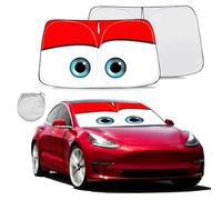 Gven Pare-Soleil pour Tesla Model Y - Accessoires 2025 - Yeux Amusants - Pare-Soleil pour Pare-Brise Avant de Voiture - Accessoire Double Face Polyvalent (Rouge, pour Tesla)
