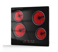 Gveyajo Plaque De Cuisson Électrique 60cm Encastrable, Plaque Vitrocéramique 4 Feux 6000W Avec Commande Tactile, 9 Niveaux De Puissance, Minuterie 1-99 Min, Sécurité Enfant & Fonction Pause
