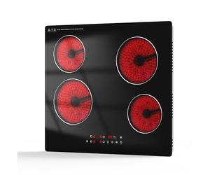Gveyajo Plaque De Cuisson Électrique 60cm Encastrable, Plaque Vitrocéramique 4 Feux 6000W Avec Commande Tactile, 9 Niveaux De Puissance, Minuterie 1-99 Min, Sécurité Enfant & Fonction Pause