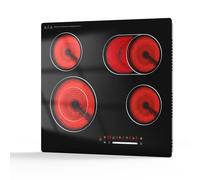 Gveyajo Plaque De Cuisson Électrique 60cm, Plaque Vitrocéramique 4 Feux 6700W Encastrable Avec Commande Slider Tactile, Zone Double, 9 Niveaux De Puissance, Minuterie, Sécurité Enfant