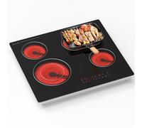 Gveyajo Plaque de cuisson en céramique intégrée de 60 cm, table de cuisson électrique 4 zones avec double anneau, plaque de cuisson tactile en verre noir avec minuterie, verrouillage enfant et arrêt