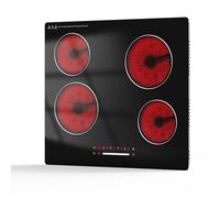 Gveyajo Plaque Vitrocéramique 6000W, Plaque De Cuisson Électrique 60cm Encastrable 4 Feux Avec Commande Tactile, 9 Niveaux De Puissance, Minuterie, Verrouillage De Sécurité, Verre Noir