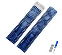 GVGMTAEAVZ Convient au Bracelet de Montre for Breitling en Cuir véritable Italien Premier B01 Colt Chronograph Avenger Aviator 8 316L Boucle Logo 22 24 mm Fermoir de Montre(Blu,22mmNO Buckle)