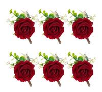 Gvhntk Lot de 6 boutonnières roses rouges pour homme, mariés, garçons d'honneur, fleurs artificielles pour cérémonie de mariage, anniversaire, bal, dîner formel (6, rouge, moyen)
