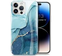 GVIEWIN Compatible avec Coque iPhone 14 Pro Max 6,7" 2022, [10FT Military Grade Antichoc] Marbre Anti-Rayures Mince Souple TPU Élégant Housse de Protection Bumper, Bleu Marine