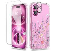 GVIEWIN Coque Compatible avec iPhone 16 Plus 6,7" 2024, avec Protecteurs d'écran & Protecteur d'objectif de caméra, Antichoc Anti-Rayures Clair Fleur Housse pour Femmes,Floratopie/Coloré
