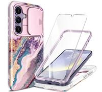 GVIEWIN Coque Compatible avec Samsung Galaxy S24, avec Coulissante Protection de la Camér Protection écran,Coque de protection intégrale marbre résistant aux chocs à 360° 6,2" 2024, Dreamland Rivière