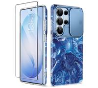 GVIEWIN Coque Compatible avec Samsung Galaxy S26 Ultra avec Cache Caméra Coulissant et Protecteur d'Écran, Résistant aux Chocs Militaire Anti-Rayures, Étui Antichoc 6.9 Pouces 2025, Star Abyss/Bleu