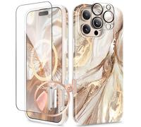 GVIEWIN Coque de Protection Compatible avec iPhone 16 Pro, Compatible avec MagSafe, Bouton de contrôle de l'appareil Photo, avec Film de Protection d'écran et de l'appareil Photo, Topaze/doré