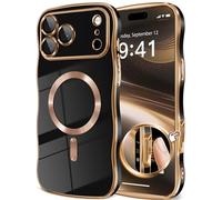 GVIEWIN Coque pour iPhone 17 Pro Max Case 6.9" 2025[Compatible avec MagSafe][Protection complète Appareil Photo][Non jaunissante] Coque ondulée électrolytique Antichoc magnétique Fine,Noir