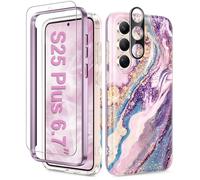 GVIEWIN Coque pour Samsung Galaxy S25 Plus 6,7" 2025, Compatible avec MagSafe, avec Protecteur d'écran + Appareil Photo, Coque de magnétique Antichoc en marbre Anti-Rayures, Dreamland River/Violet