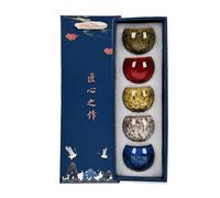 GVILTY Ensemble de Tasses à thé en céramique Japonaise Kung Fu, 5 PCS Set à thé Adulte Kiln Changement à Cinq éléments Cerra Master Tasse de thé à thé A