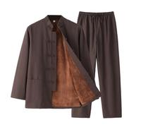 GVILTY Hiver Chaud en Peluche Kung Fu Arts Martiaux Costume Pantalon - Hommes Tang Suit Hanfu Vêtements Traditionnels Chinois, Coton Tai Chi Clothes Longues Coffee-XL