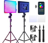 GVM Kit d'éclairage vidéo LED RVB pour photographie, 50 W bicolore, 3200 K-5600 K, 2 paquets de 672 perles LED pour contrôle par application, panneaux lumineux pour vidéographie/streaming/jeux/YouTube