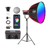 GVM Kit d'éclairage vidéo RVB 300C avec boîte à lumière, éclairage de photographie pour enregistrement en studio photo avec support Bowens, lumières de tournage COB 48200Lux/m avec application et DMX,