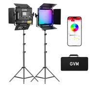 GVM Lot de 2 kits d'éclairage vidéo LED RVB, 800D 6X améliorés avec lentille optique, éclairage de photographie avec 20 modes scène, panneau lumineux avec 19 500 lux/0,5 m, tournage, contenu, portable