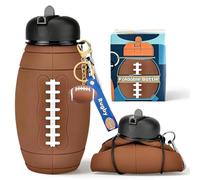 GVMJHYK Bouteille d'eau en Silicone pour le Rugby, Gourde Pliable sans BPA avec Porte-clés Trophée de Rugby, Bouteille pour Enfants et Adultes, Blanc Noir Gourde Thermos 550 ml