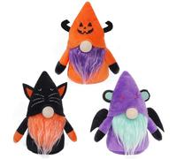 GVMJHYK Jouets en Peluche Gnomes d'halloween 3 Pièces Le Chat Noir Citrouille Chauve - Souris Petit Nain Court Jouet en Peluche Décoration Mignon Cadeau d'halloween pour Famille Amis