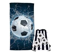 GVMJHYK Serviette de Bain Football, Football Serviette de Plage 2pcs Microfibre Super Absorbant Légère Portable pour Plage Natation, Poche de Faisceau de modèle de Football