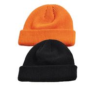 GVNFJKJK Chapeaux d'automne et d'hiver Chapeau tricoté sans Bords for Hommes et Femmes, 2 pièces, Chaud, Hip Hop, Skullcap de Rue, Unisexe, Casquette de Melon Solide, Hiver et Automne(Black Orange)