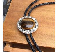 GVNFJKJK Cravates créatives for Hommes Vintage Rond en Relief Badge Agate Jade-décontracté Hip Hop Cravate en Cuir américain Bola Cravate chaîne(Brown)