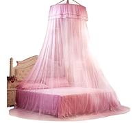 GVNFJKJK Moustiquaire Anti-Insectes Auvent de lit, auvent de Princesse for lit de Femme et de Fille, auvent Rond Respirant en Dentelle, Rideau de lit, décoration de Chambre de château de rêve(Pink)