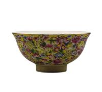 GVNFJKJK Porcelaine raffinée Bol de Riz en Porcelaine de Style Palais Ancien Chinois, 14 cm 5,5 Pouces Fond Jaune doré Million de Fleurs Bol de Riz Couleur émail Haute antiquités Chinoises