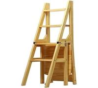 GVNFJKJK Tabouret escabeau, Chaise d'échelle de bibliothèque Pliante en Bois Massif, 4 chaises d'escalier Pliantes Cuisine à Domicile Pliable Multifonction(A)