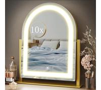 Gvnkvn Miroir de maquillage éclairé, miroir de courtoisie Hollywood avec lumières, trois modes d'éclairage de couleur et miroir grossissant x10 amovible, contrôle tactile intelligent, rotation