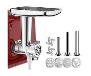 GVODE Accessoire pour Hachoir à Viande pour Bosch MUM58720 Robot Pâtissier, Convient pour Robot Multifonction pour Bosch, Comprend 3 Tubes de Farce à Saucisse et 4 Types de Plaques de Broyage