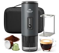 GVODE Machine à café portable, machine à expresso électrique 3 en 1, rechargeable, machine à brasser auto-chauffante avec sac de transport et support à café pour bureau, camping, randonnée, gris
