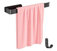 Gvolatee 1 pièce 30CM Porte Serviette Salle de Bain et 1 pièce Crochet Combinaison Alliage d'aluminium Mat, Support Serviette Montage Mural Perçage avec Vis Fixes, Barres Porte-Serviettes Noir