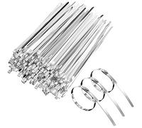Gvolatee 100 pieces Attache Cable Inox 200mm,Collier de Serrage Inox Autobloquante,Serre Cable Pour Enroulement D'échappement, Câbles Groupés,Entretenir les Clôtures et les Auvents