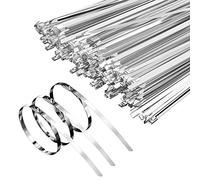 Gvolatee 100 pieces Attache Cable Inox 300mm,Collier de Serrage Inox Autobloquante, Serre Cable Pour Enroulement D'échappement, Câbles Groupés, Entretenir les Clôtures et les Auvents