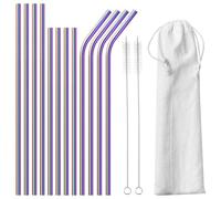 Gvolatee 12 Pcs Pailles en Acier Inoxydable 304, Paille Réutilisables, Paille Metal (8 Droites + 4 Courbées), Pailles Métalliques pour Cocktails, Thé, Café Glacé, Lait Glac, Milkshakes