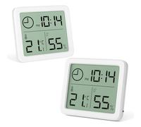 Gvolatee 2 pièces Mini Thermometre Interieur Numérique, Hygrometre Portable Professionnel Grand Écran avec Horloge, Thermomètre Blanc Précis, Hygromètrepour la Maison, Chambre Bébé, Bureau, Serre