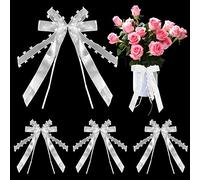 Gvolatee 30 pièces 25X12CM Noeuds de Voiture Mariage Decoration, Noeud Ruban pour décoration de Voiture,Mariage,déco de Table, Bouquet, Festival, Fait Main, Facile à Nouer sur la Voiture, Blanc