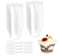 Gvolatee 50 pièces 2oz/60 ml tasses coupes gobelets à dessert avec cuillères plastique,verrines réutilisables transparents, pour pudding, mousse, crème glacée, anniversaire, mariages