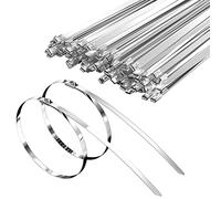 Gvolatee 50 pieces Attache Cable Inox 400mm,Collier de Serrage Inox Autobloquante,Serre Cable Pour Enroulement D'échappement,Câbles Groupés,Entretenir les Clôtures et les Auvents