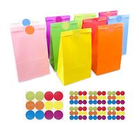 Gvolatee 50 Pièces Pochette Cadeau Anniversaire Enfant avec 84 Autocollants, 10 Sortes de Couleurs Sac Bonbon, Sachet Papier pour Emballer Desserts Et Cadeaux, pour Anniversaires, Mariages, Fêtes