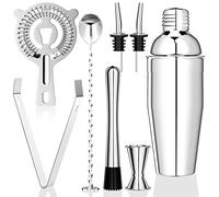 Gvolatee 750ML Shaker Cocktail, 8 Pièces INOX Shaker Vinaigrette, Professionnel kit pour Barman, avec crépine, Jigger, cuillère, verseur, pour mélanger des Boissons, Bar, Home, Party (Argent)