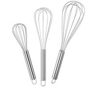 Gvolatee Fouet Cuisine Inox Professionnel, Batteur Manuel à Œufs 3 Pièces Contient 21cm, 26cm, 29cm, Fouet pour Mélanger, Remuer la Pâte, les Œufs,Fouetter, Mousser, Argent