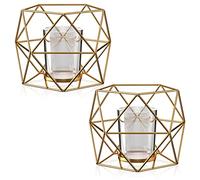 Gvolatee Lot de 2 Bougeoir Géométriques en Métal, Doré Support Bougie, Vintage Chandelier Décoratif, Bougeoirs Pilier pour Centre de Table de Mariage, Bougies Chauffe-Plat, Cérémonie Décoration, Fête