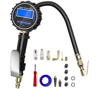 Gvolatee manometre pression pneu, pistolet gonfleur pneus voiture, manomètre, compresseur accessories, avec Tuyau et poignée gonflage, 4 Unités de Mesure, aux Camions, Voitures, Vélos, Motos