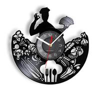 GVOZI Horloge Murale 3D Silencieuse 30 cm Chef Horloge Murale Restaurant Entreprise Logo Décoration Murale Ustensiles De Cuisine Cuisinier Professionnel Gourmet Cuisine Alimentaire Disque Vinyle H