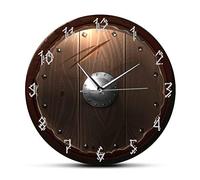 GVOZI Horloge Murale 3D Silencieuse 30 cm Viking Bouclier Impression Acrylique Verre Horloge Murale pour Chambre Norvège Voile Ancienne Warrria Horloge Médiévale Décor À La Maison Montre